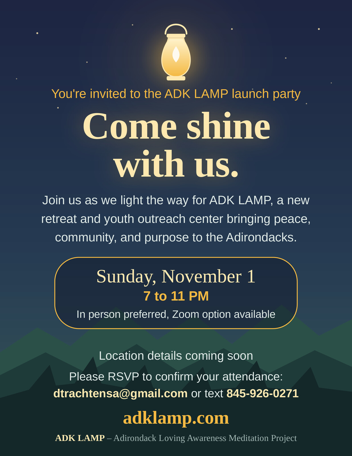 Event flyer for ADK LAMP Launch Party